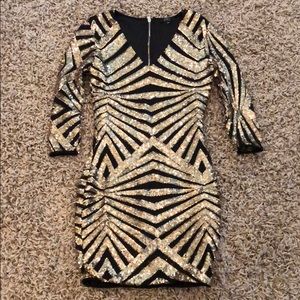 Sequin gold & back mini dress